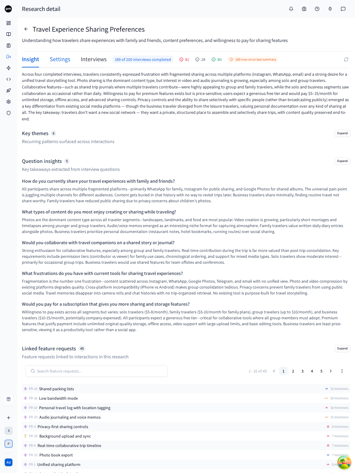Customer interview transcripts with extracted Voice-of-Customer signals