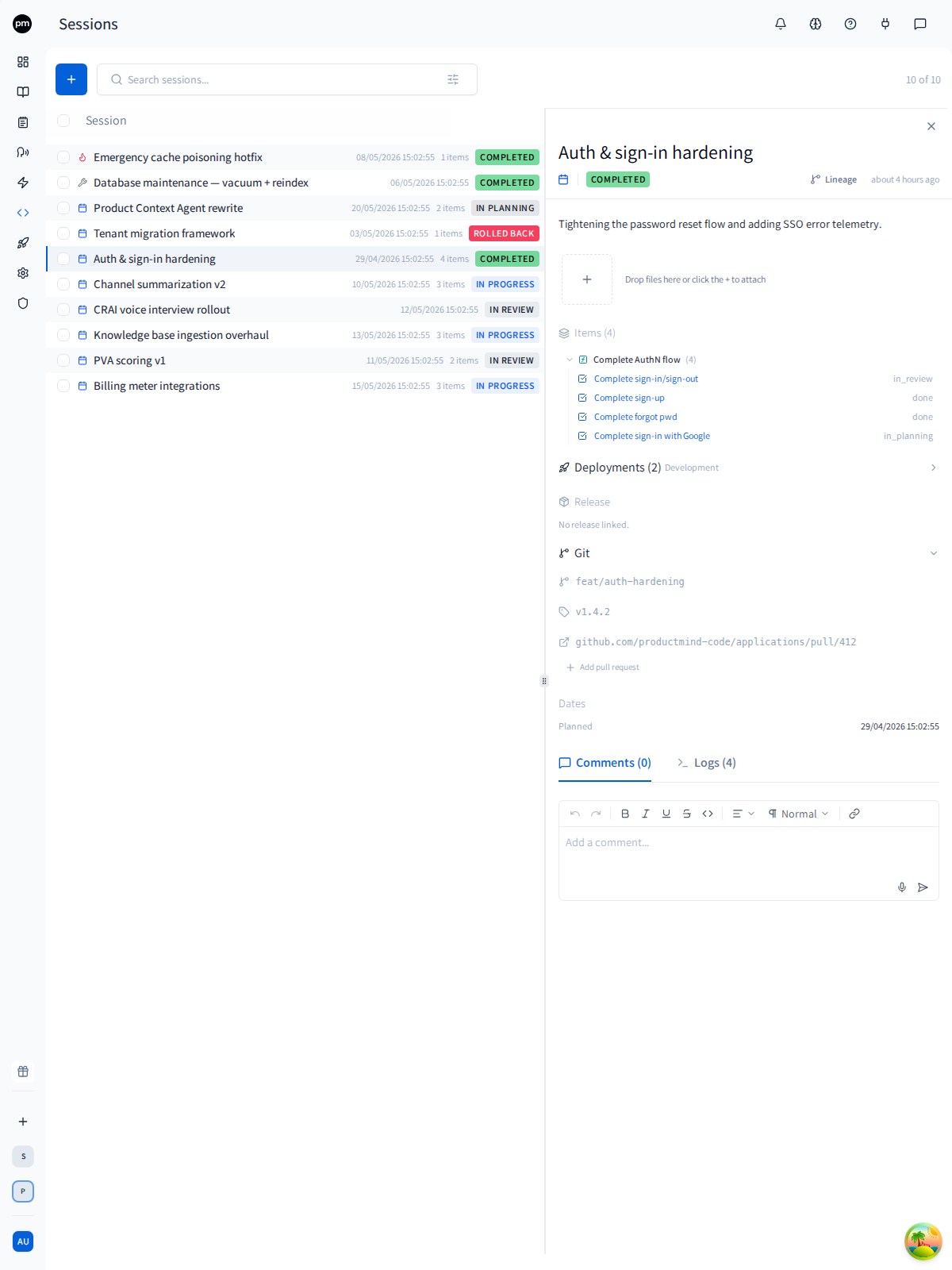 Coding agents connected to the Productmind workspace via MCP