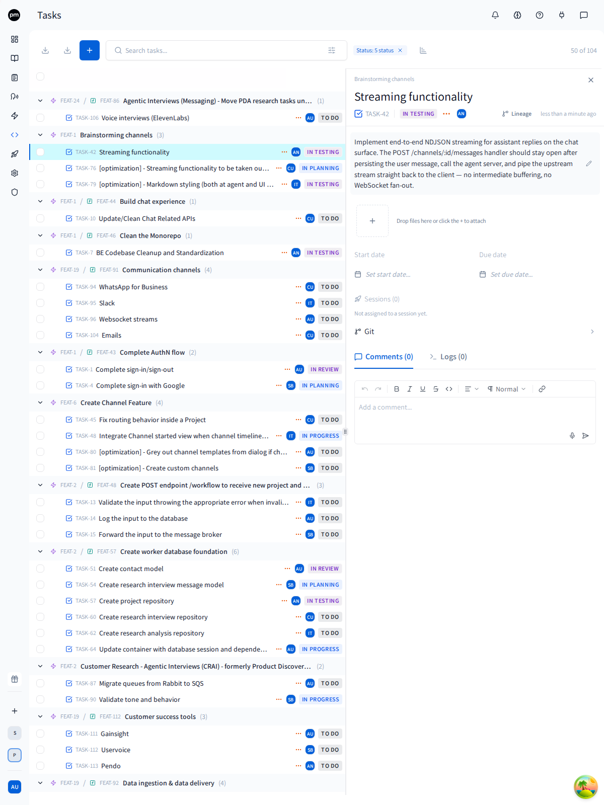 Tasks board with auto-generated breakdown from a feature specification